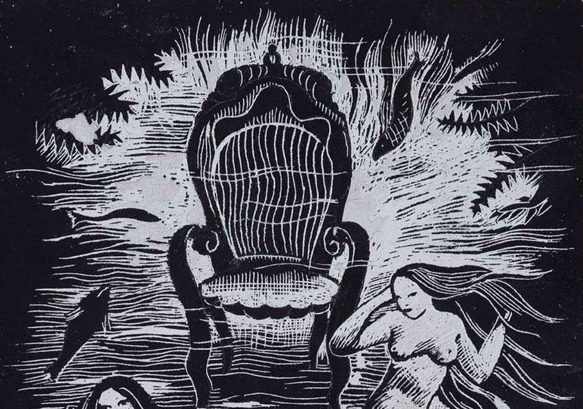 Dibujo de una silla y dos sirenas